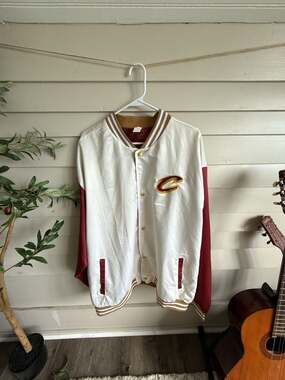 Cleveland Cavaliers 'CAVS UNITED' White Maroon Satin bomber Jacket 4XL